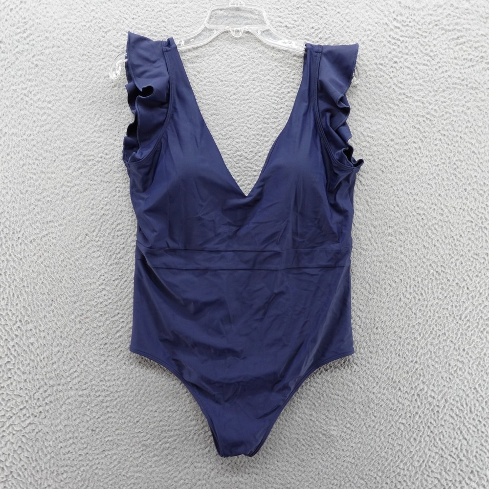 Summersalt The Ruffle Backflip One Piece Swimsuit Navy Blue Size 14 NEW